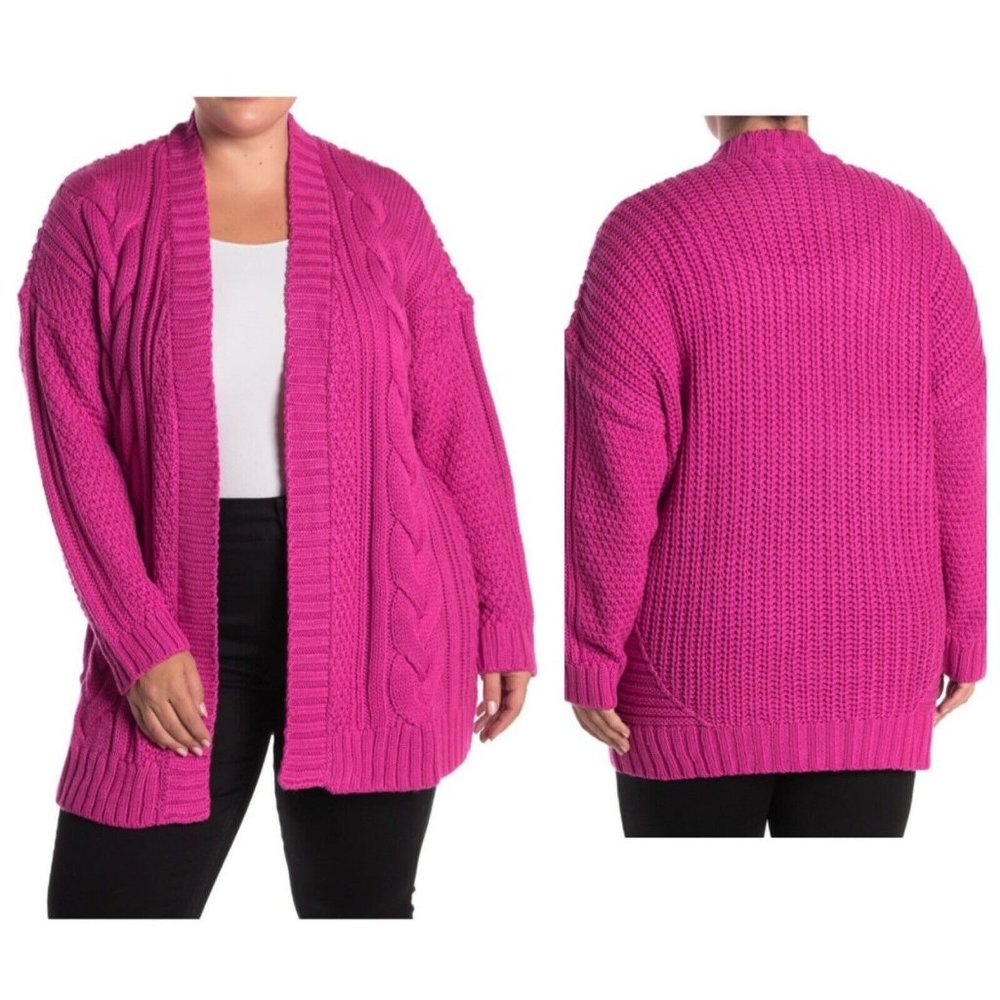ONE A Cable Knit Long Sleeves Open Front Cardigan